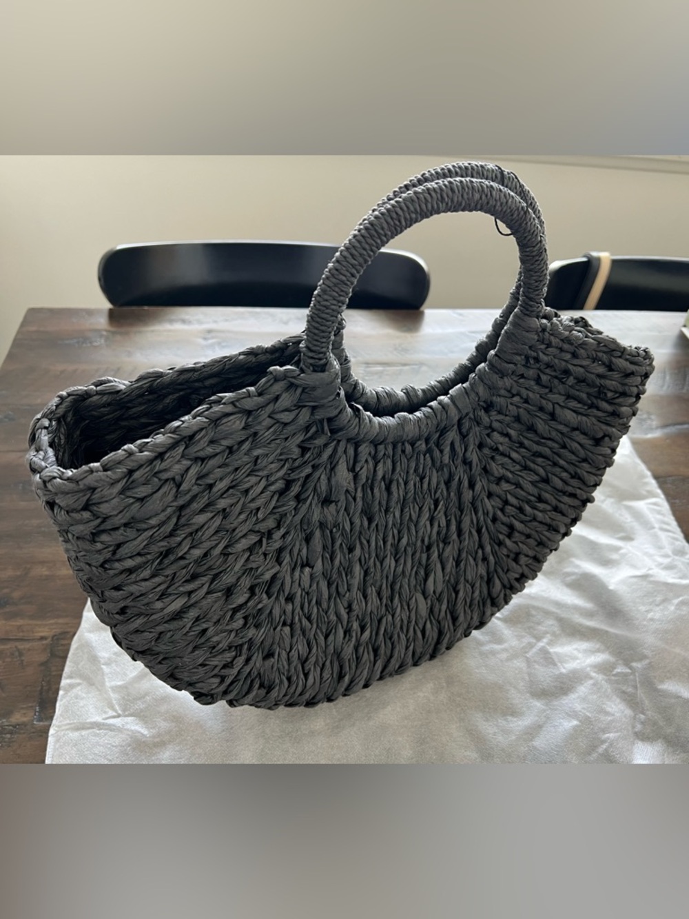 Zara Black Woven Crescent Tote with Round Handles - Picture 2 of 6